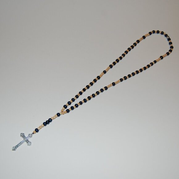 Rosary Necklace,Wood Rosary Necklace,Cross Necklace,Wooden Beaded Necklace - Picture 3 of 3